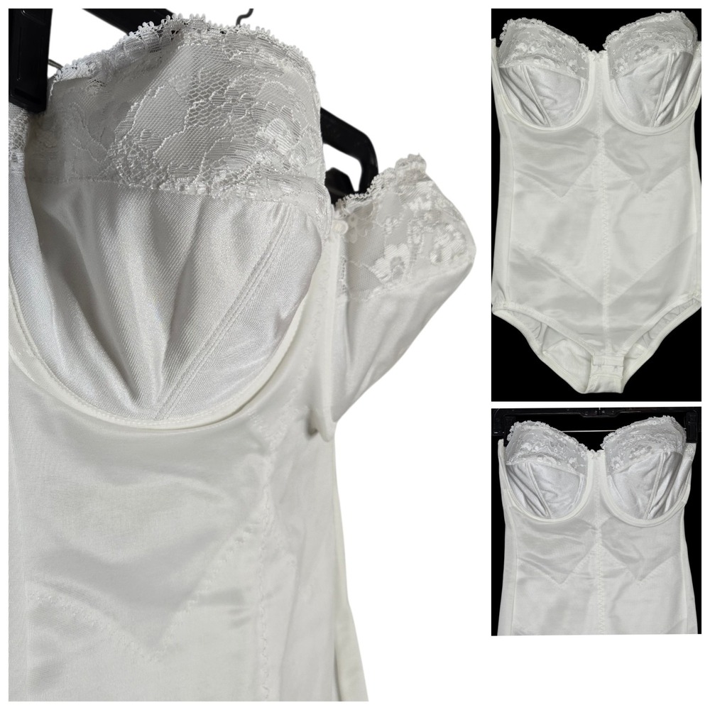 VTG Glamorise Body Shaper Girdle 36D White Strapless Underwire Crotch Hook Lace